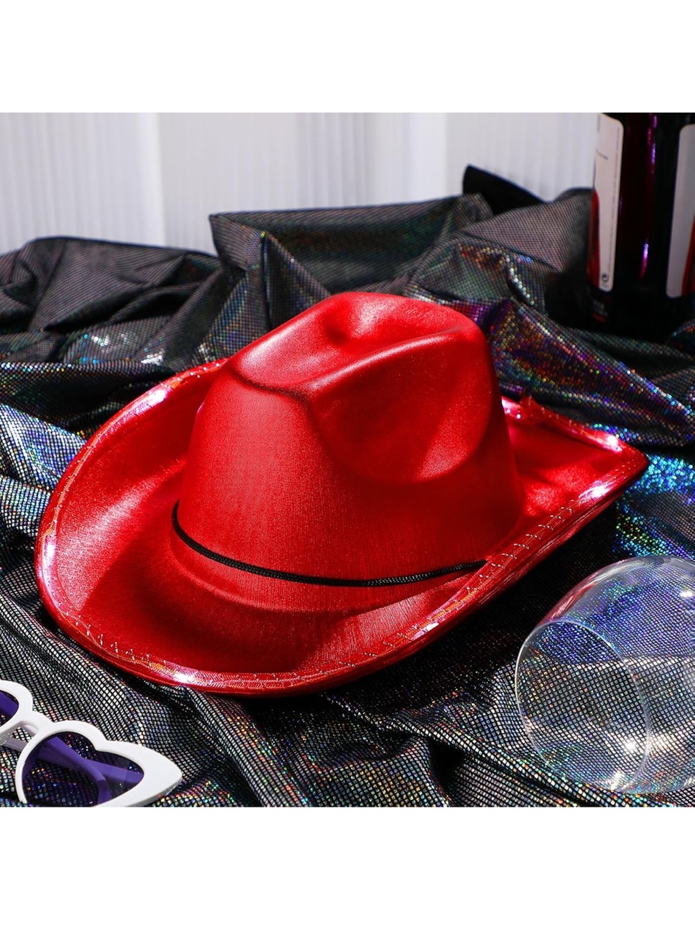 Red Satin Like Cowboy Hat - Set Of 2 For $25